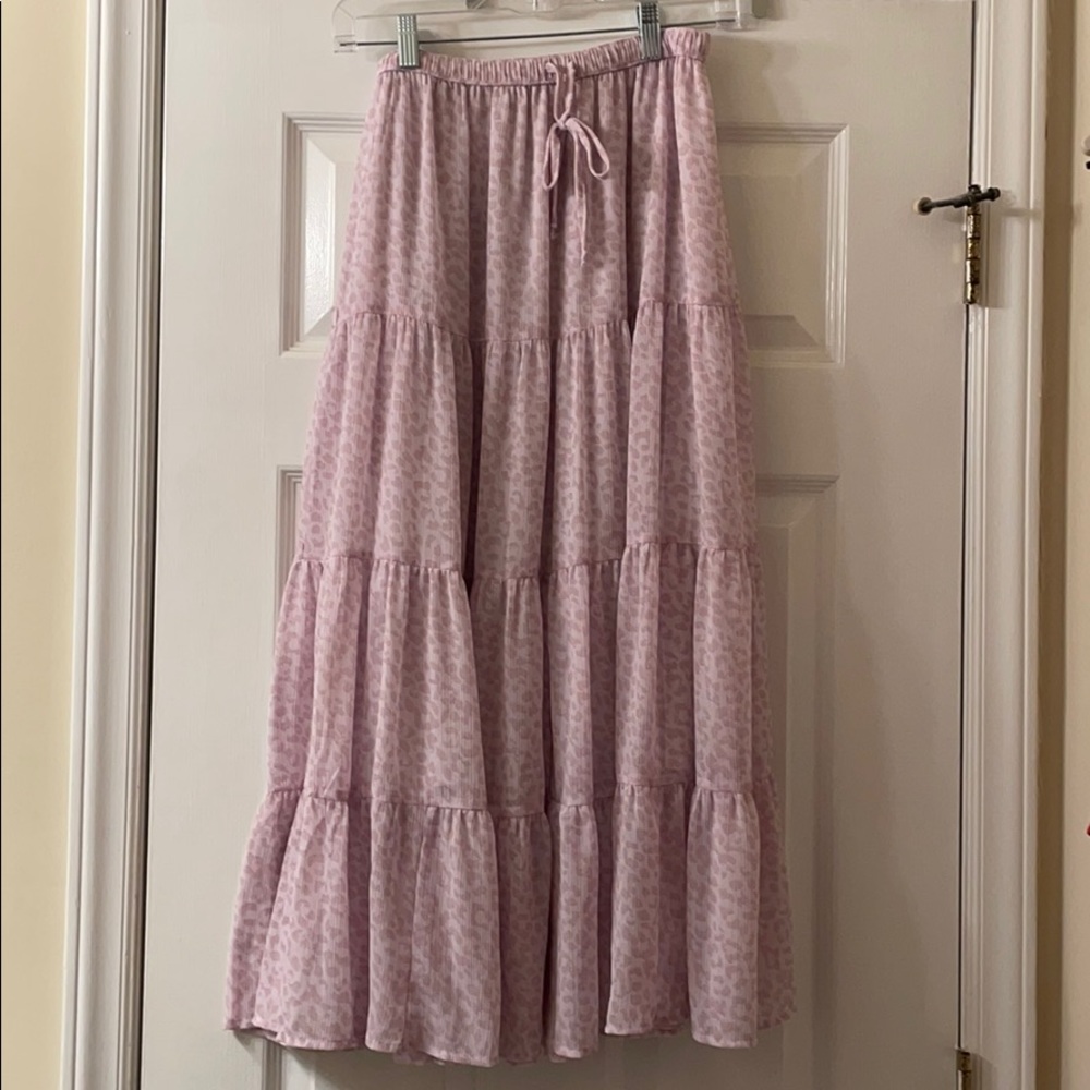 Mauve Leopard Print Maxi Skirt